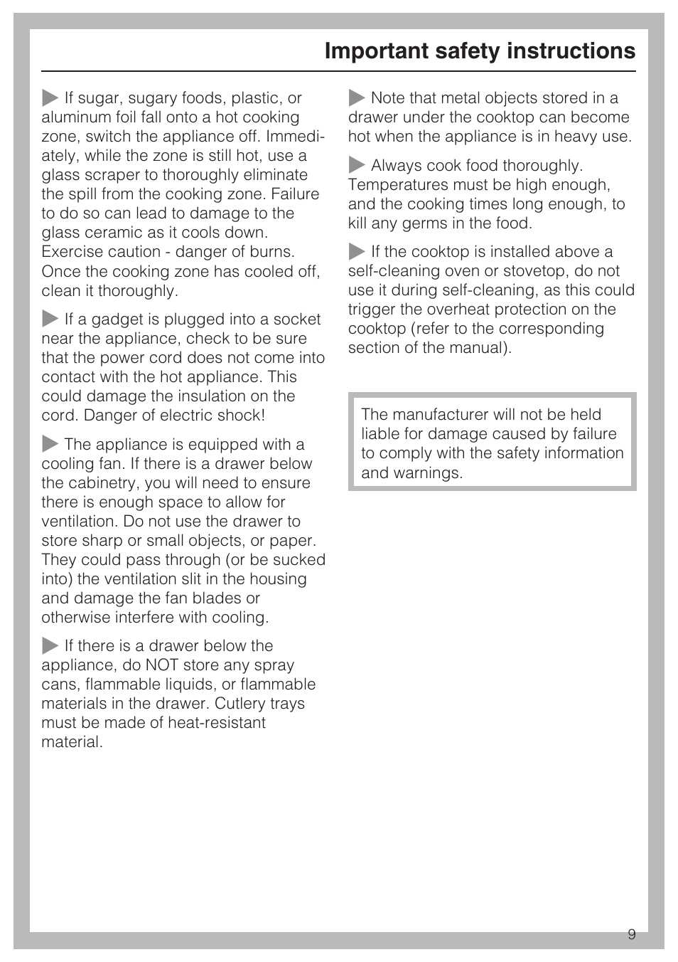 Important safety instructions | Miele KM5947 User Manual | Page 9 / 56