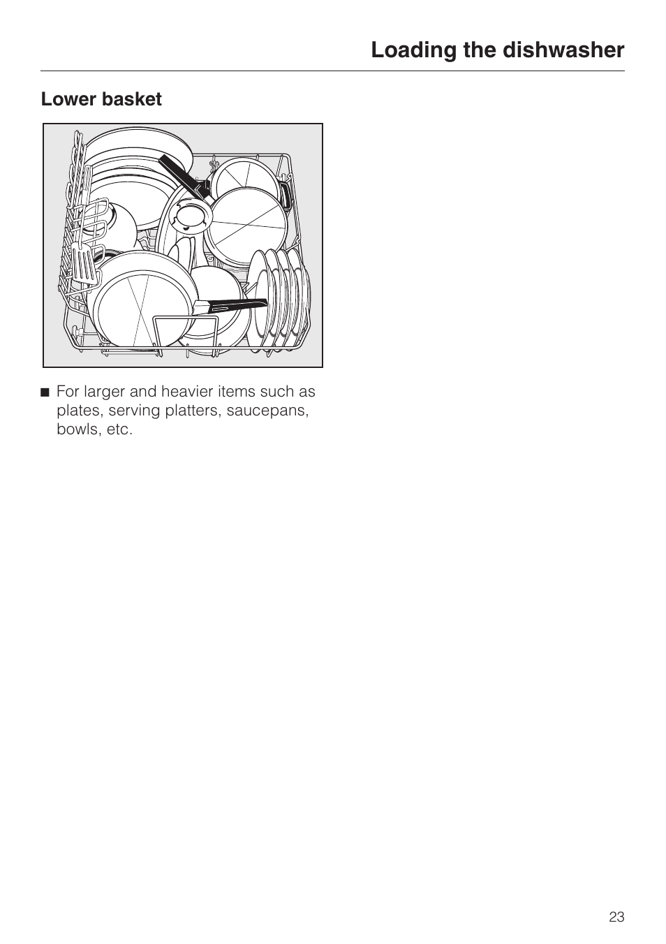 Lower basket 23, Loading the dishwasher | Miele G 2420 G 2430 User Manual | Page 23 / 60