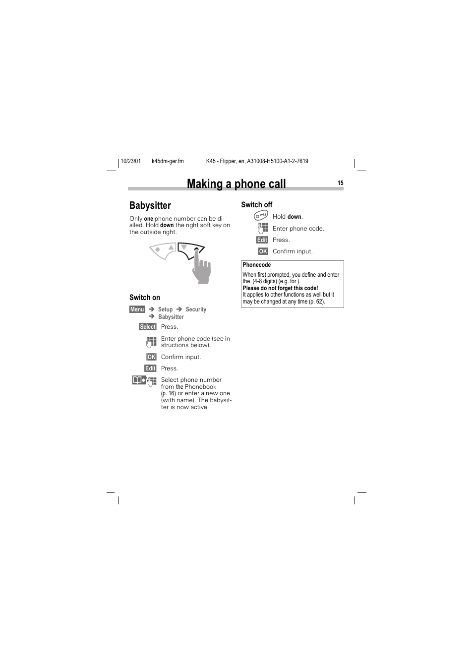 Babysitter, 0dnlqj d skrqh fdoo, De\vlwwhu | Siemens C45 User Manual | Page 17 / 82