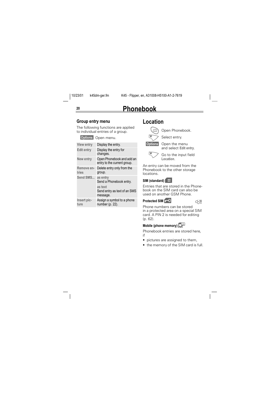 Location, 3krqherrn, Rfdwlrq | Siemens C45 User Manual | Page 22 / 82