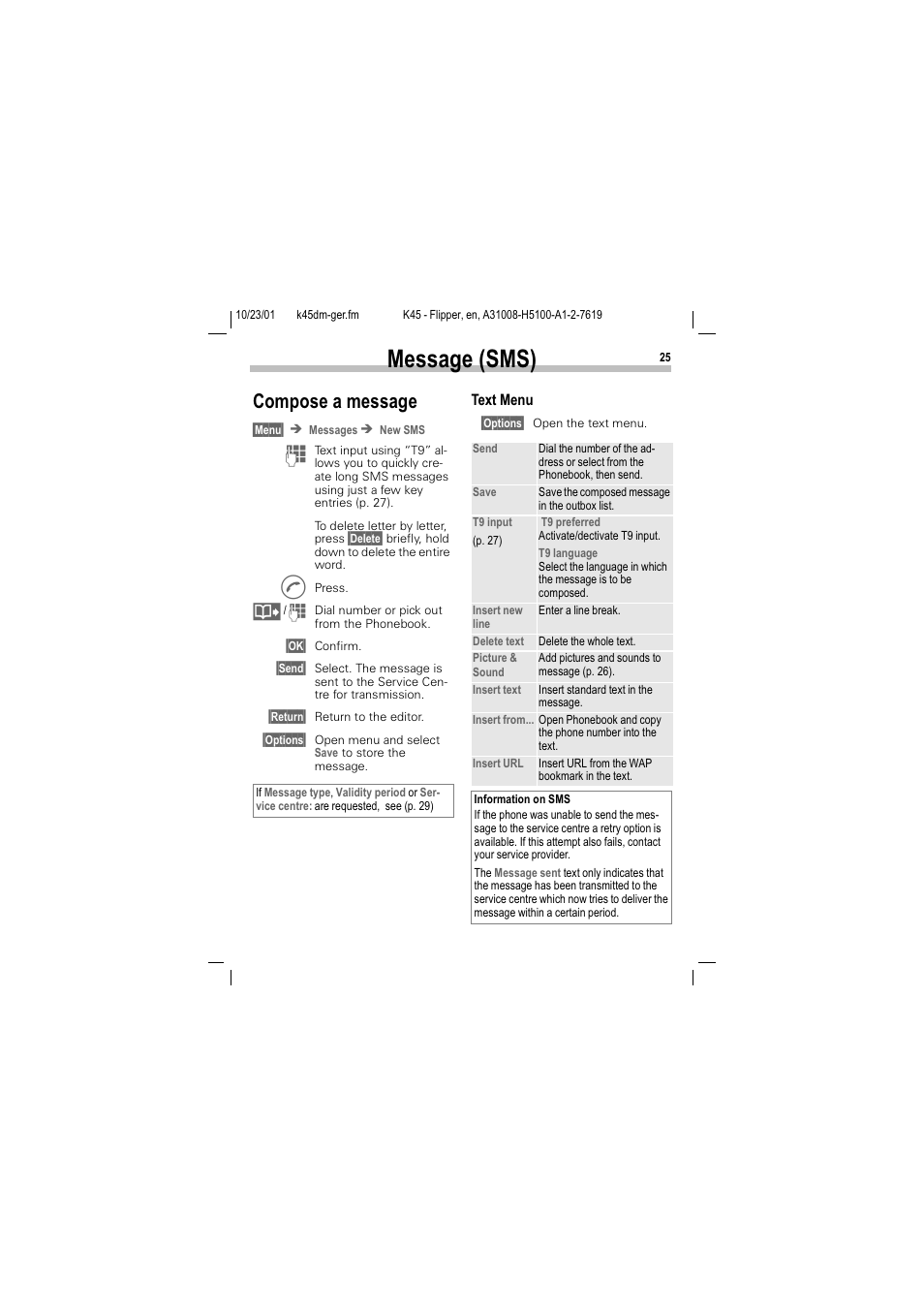 Compose a message, 0hvvdjh 606, Rpsrvh d phvvdjh | Siemens C45 User Manual | Page 27 / 82