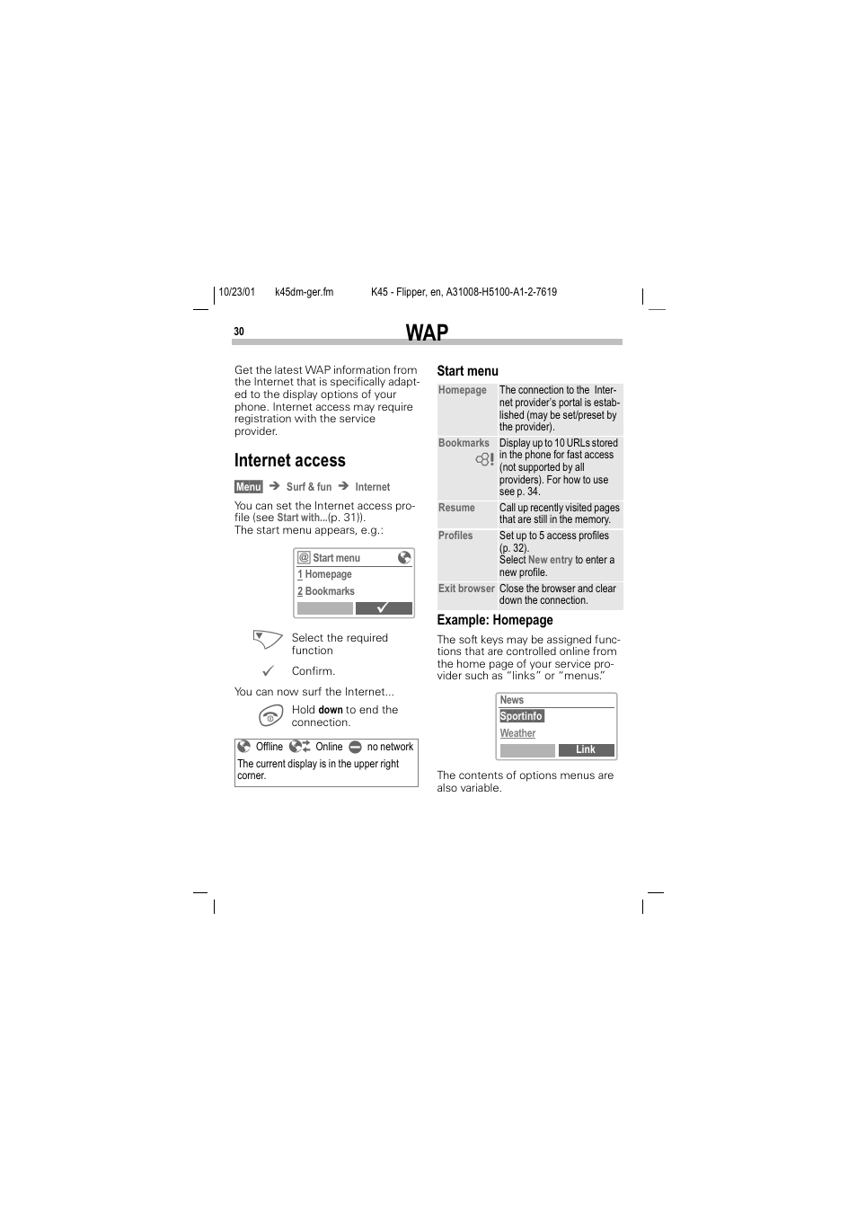 Internet access, Qwhuqhw dffhvv | Siemens C45 User Manual | Page 32 / 82