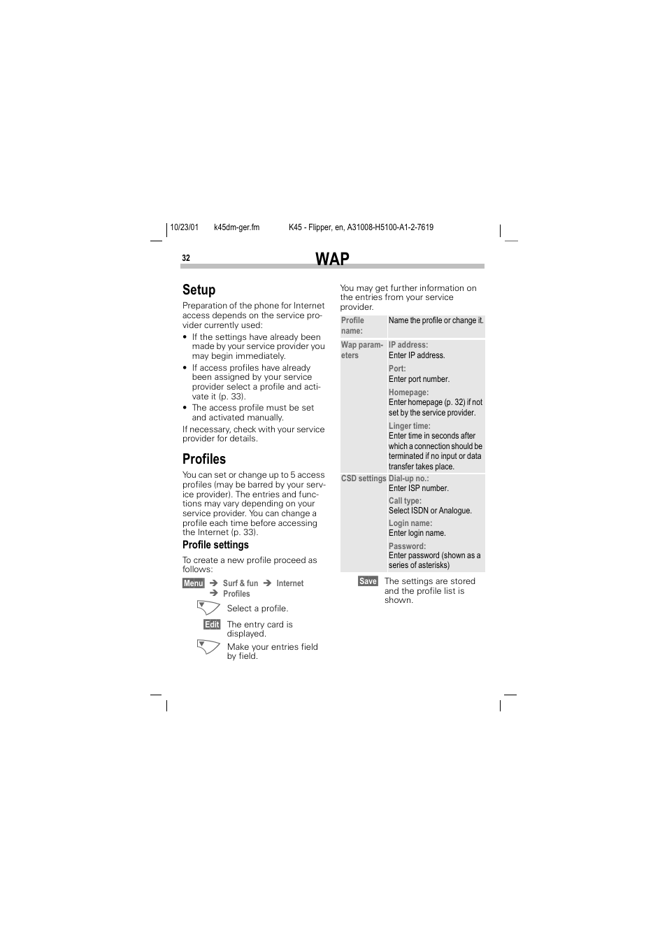 Setup profiles, 6hwxs, 3urilohv | Siemens C45 User Manual | Page 34 / 82