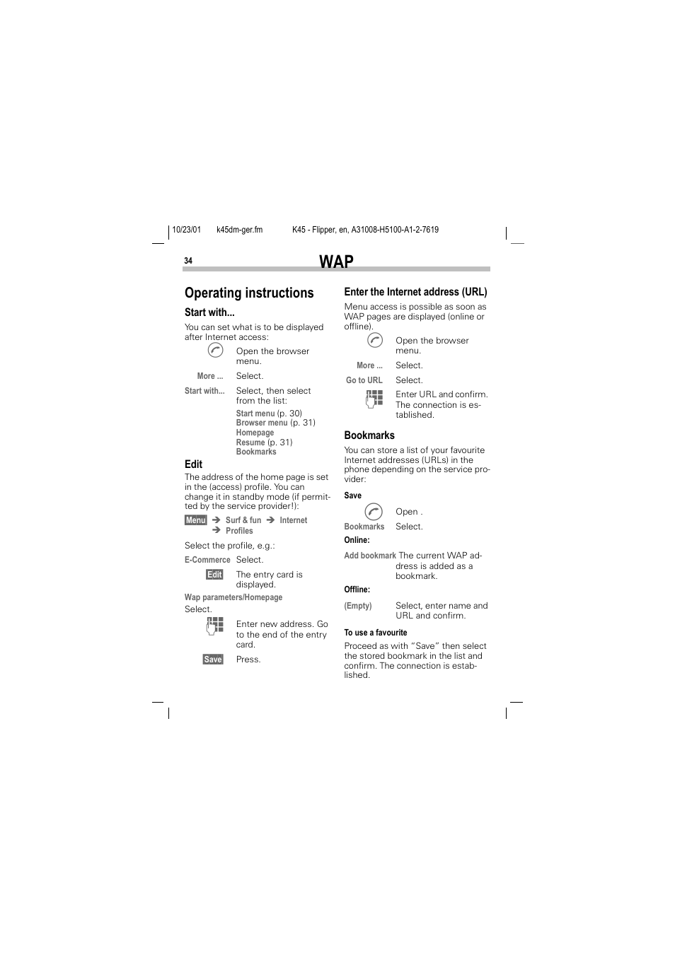 Operating instructions, 2shudwlqj lqvwuxfwlrqv | Siemens C45 User Manual | Page 36 / 82