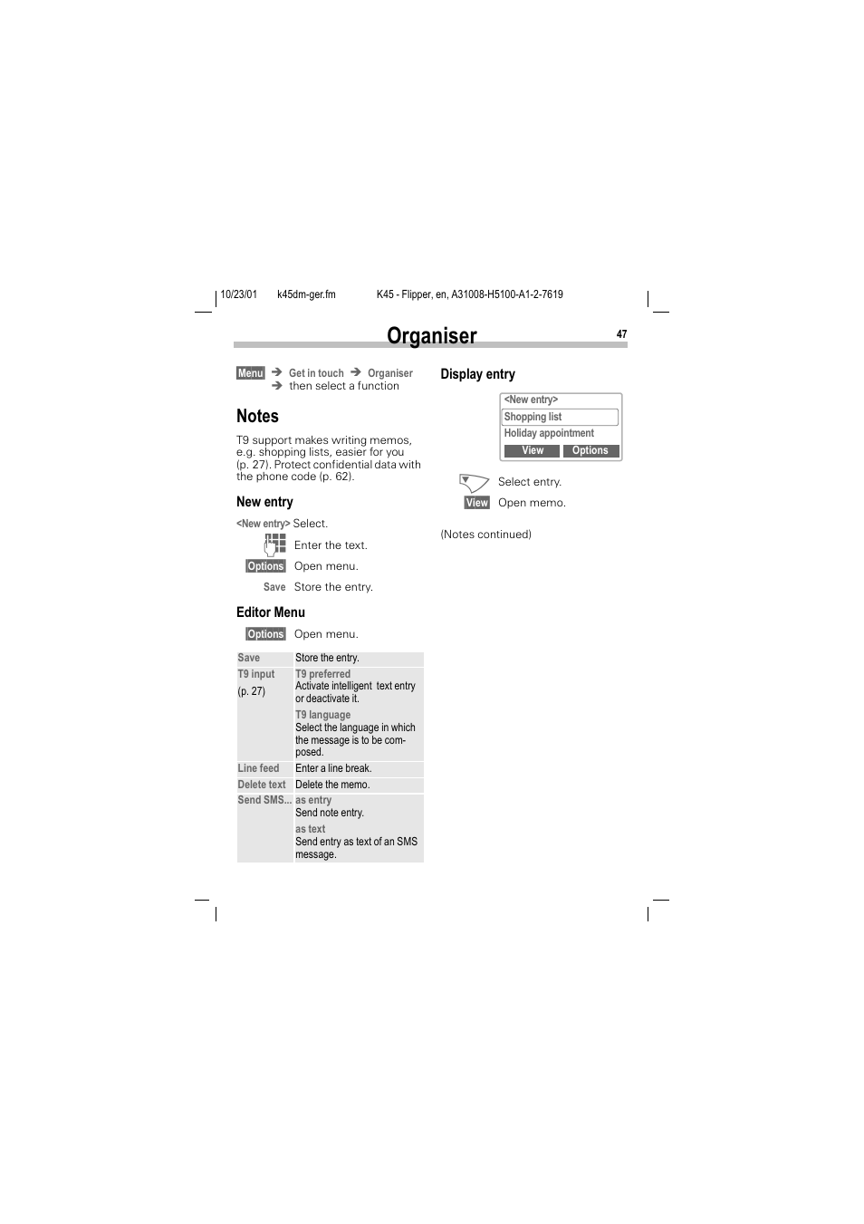 Notes, 2ujdqlvhu, 1rwhv | Siemens C45 User Manual | Page 49 / 82