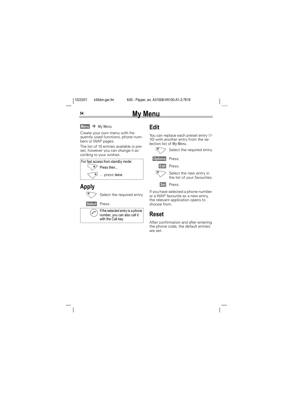 My menu, 0\ 0hqx, 5hvhw | Siemens C45 User Manual | Page 56 / 82