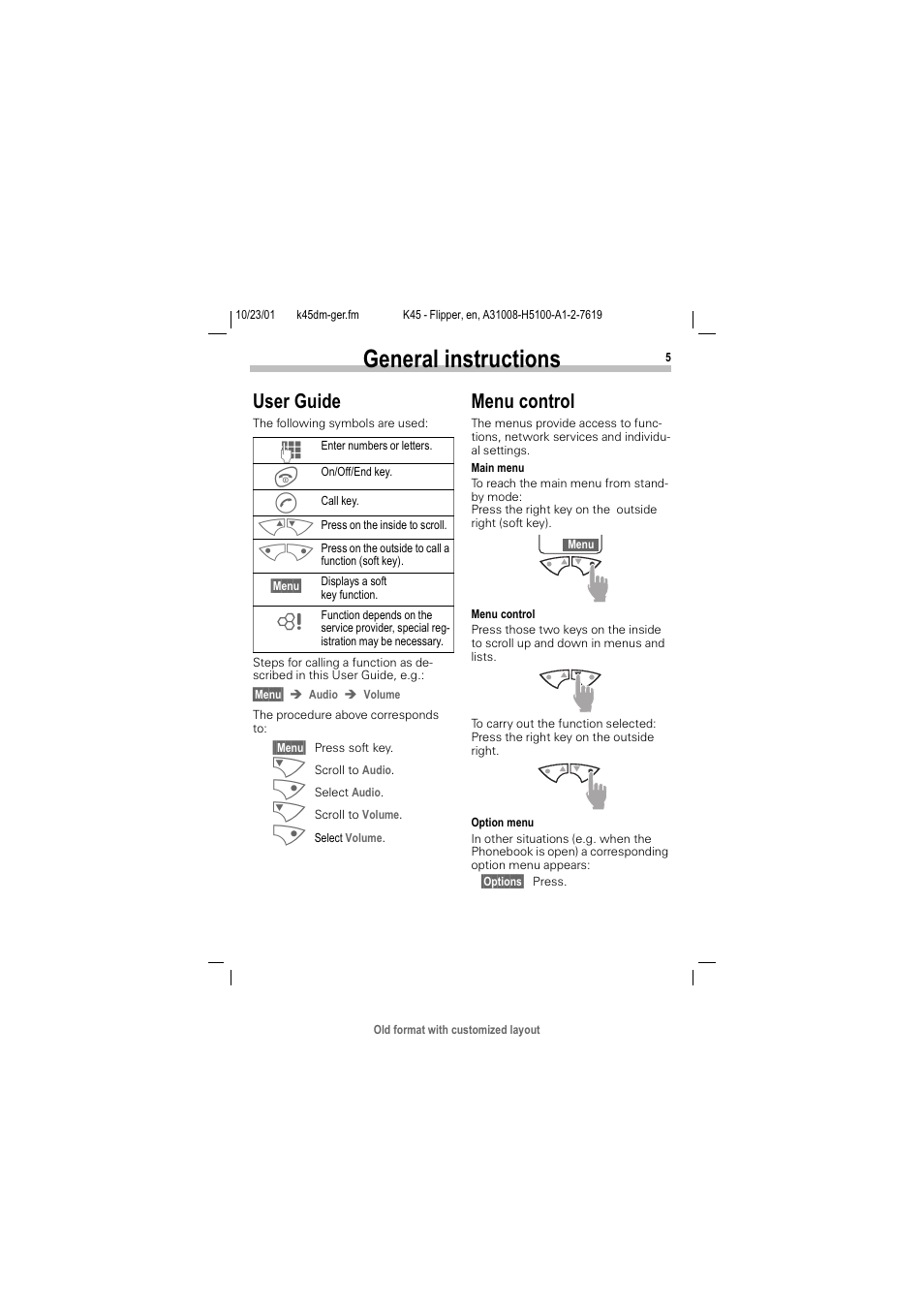 General instructions, Hqhudo lqvwuxfwlrqv, User guide menu control | 8vhu *xlgh, 0hqx frqwuro | Siemens C45 User Manual | Page 7 / 82