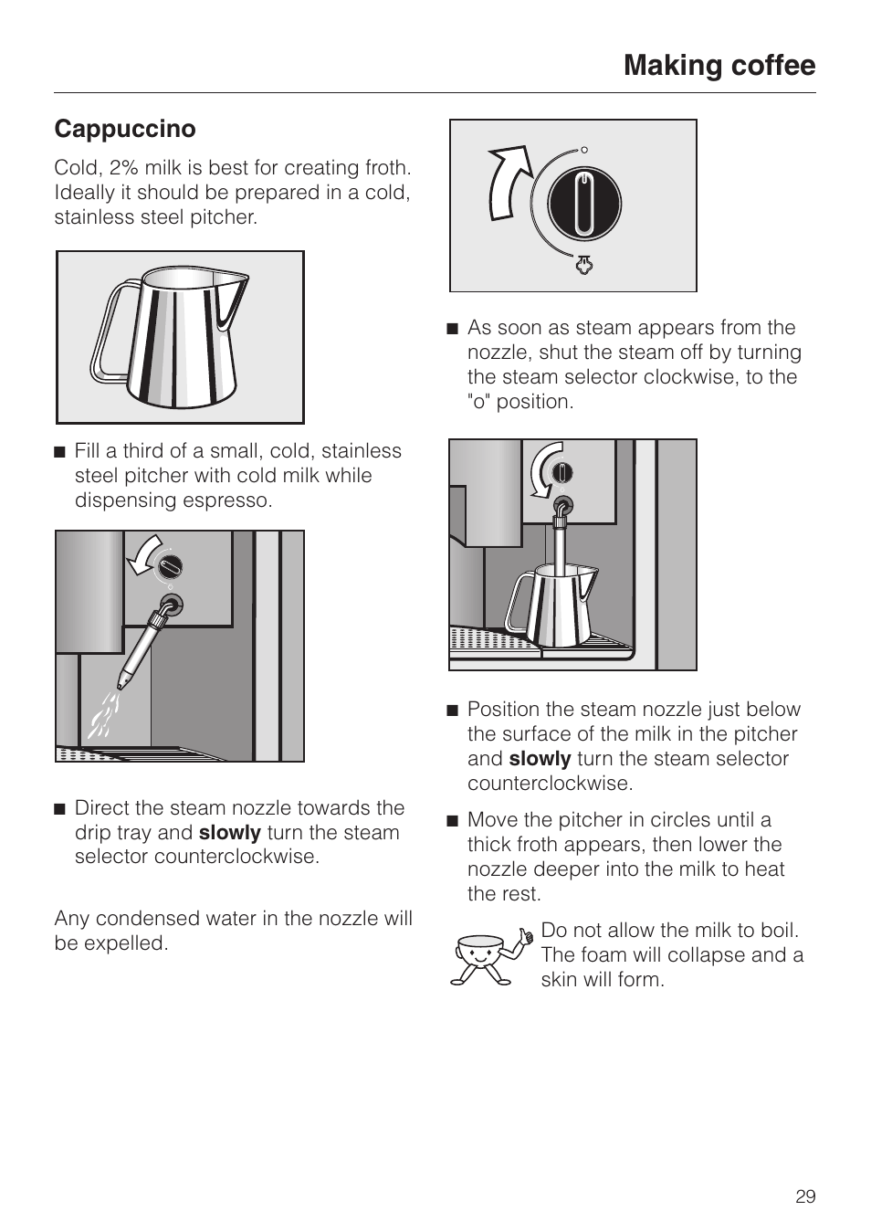 Cappuccino 29, Cappuccino, Making coffee | Miele cva 610 User Manual | Page 29 / 64