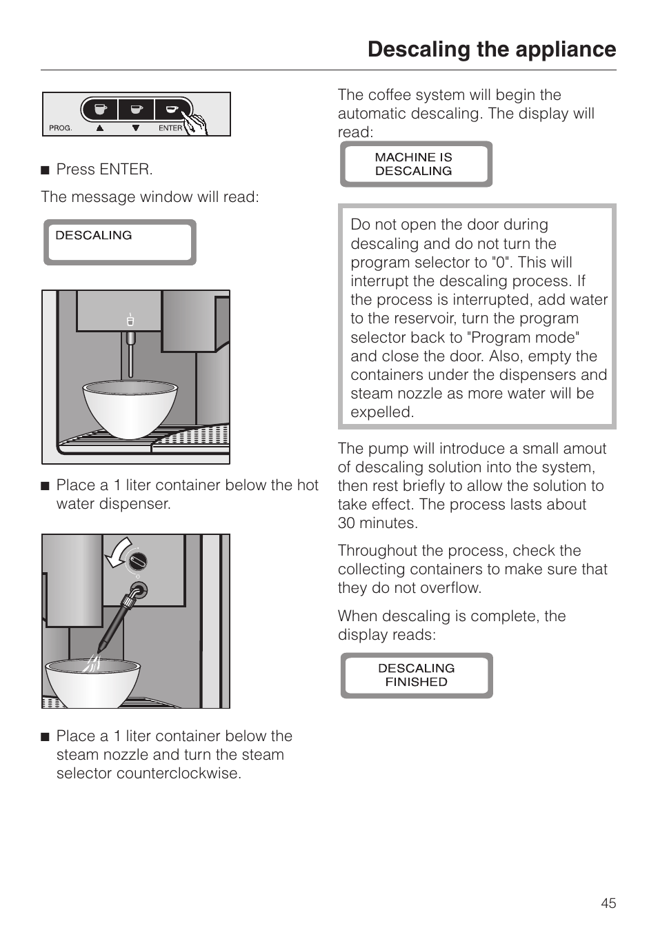 Descaling the appliance | Miele cva 610 User Manual | Page 45 / 64