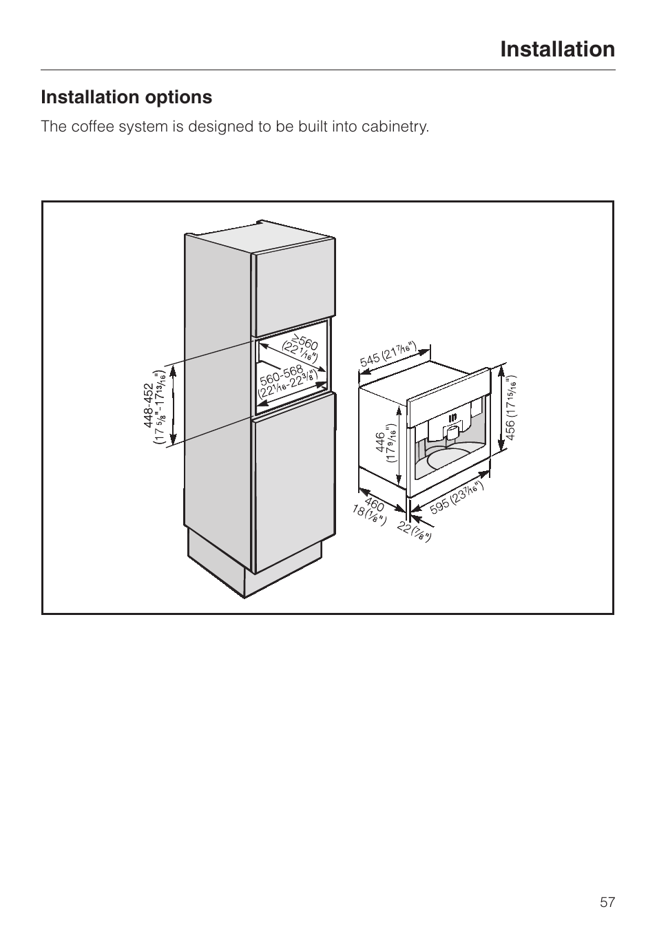 Installation 57, Installation options 57, Installation installation options | Installation | Miele cva 610 User Manual | Page 57 / 64