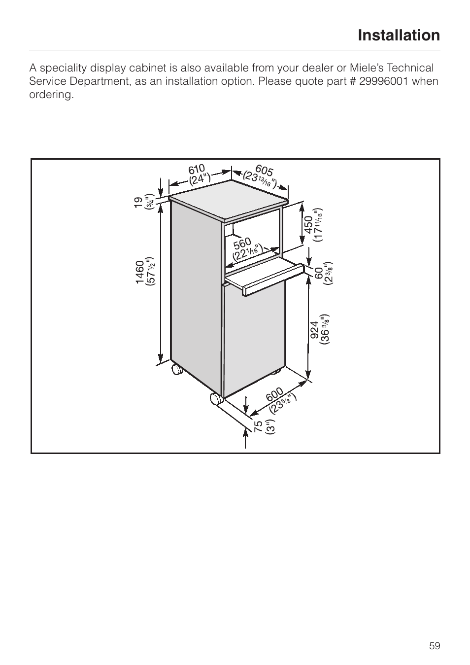 Installation installation options, Installation | Miele cva 610 User Manual | Page 59 / 64