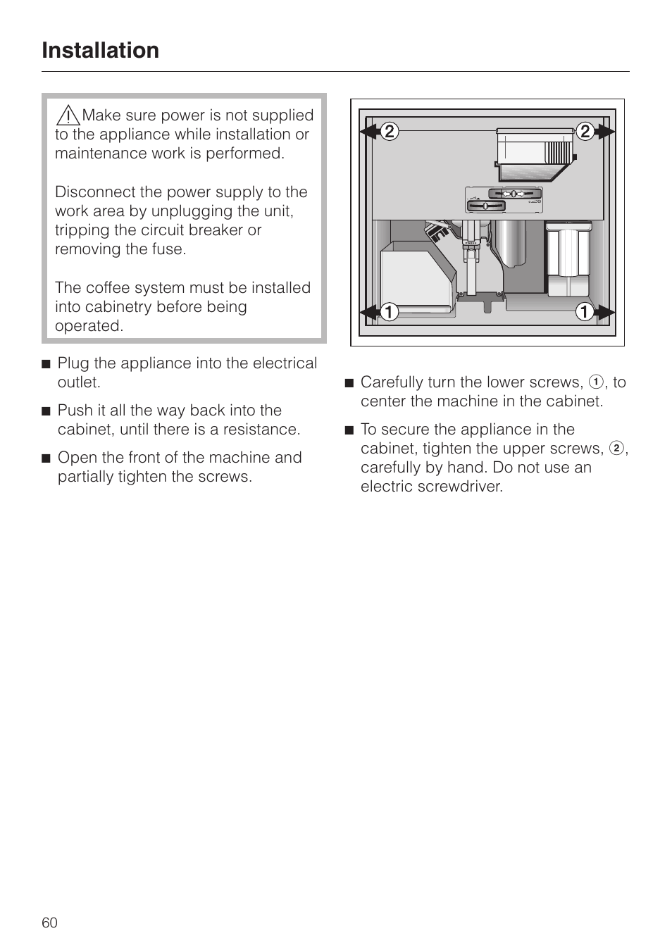 Installation | Miele cva 610 User Manual | Page 60 / 64