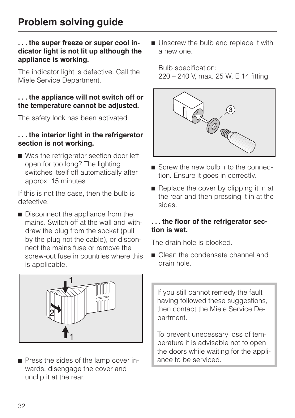 Problem solving guide | Miele KF 7544 User Manual | Page 32 / 44