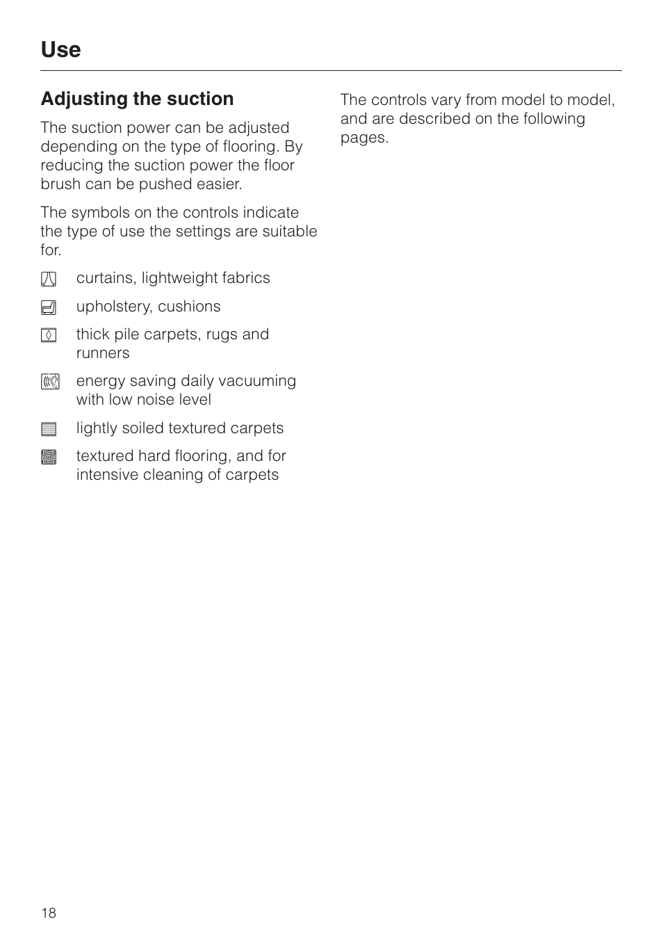 Adjusting the suction 18, Adjusting the suction | Miele S 5000 User Manual | Page 18 / 48