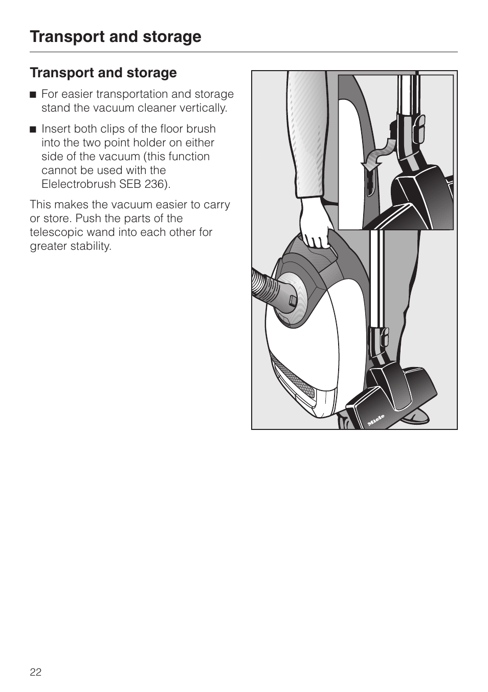 Transport and storage | Miele S 5000 User Manual | Page 22 / 48