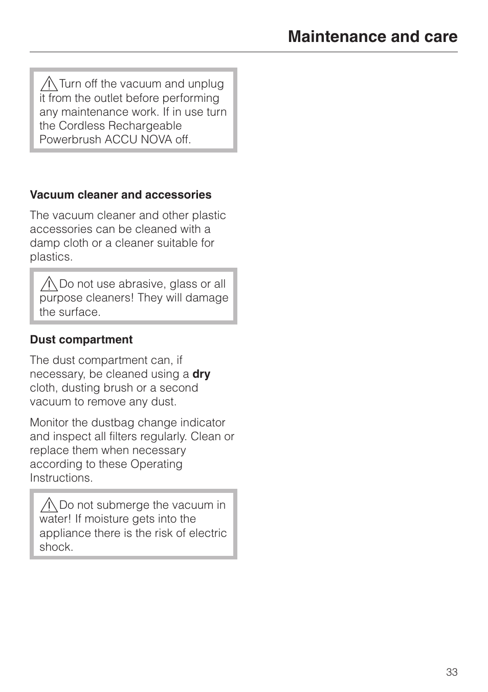 Maintenance and care 33, Maintenance and care | Miele S 5000 User Manual | Page 33 / 48