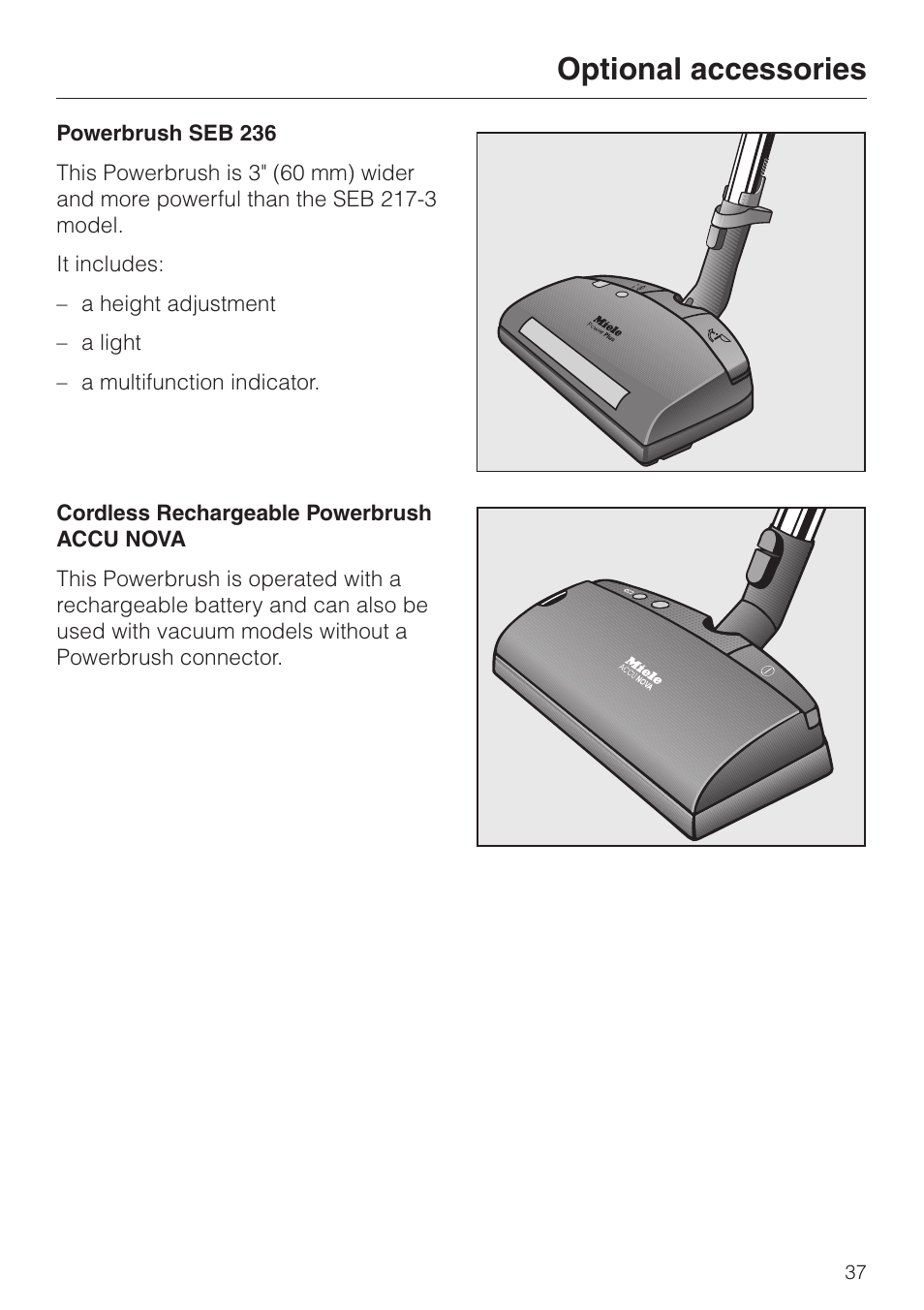 Optional accessories | Miele S 5000 User Manual | Page 37 / 48