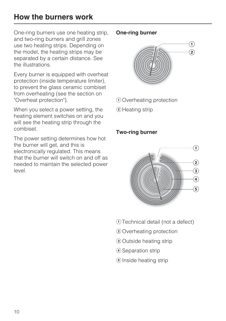 How the burners work 10, How the burners work | Miele CS1112 User Manual | Page 10 / 40