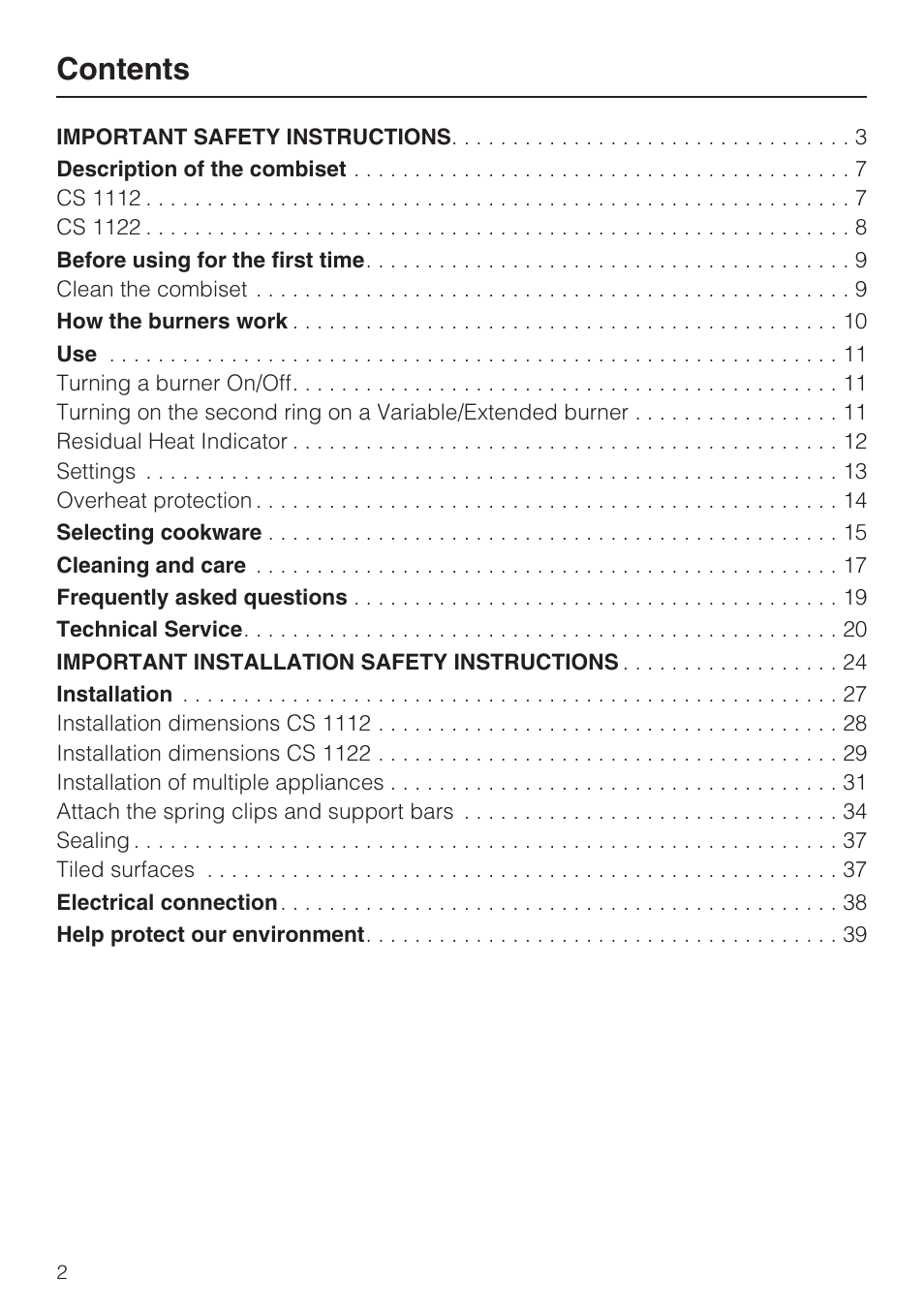 Miele CS1112 User Manual | Page 2 / 40