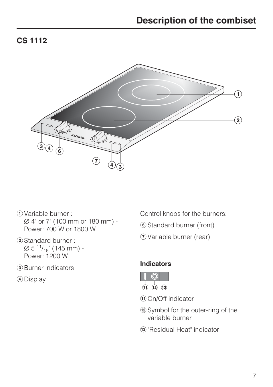 Description of the combiset 7, Cs 1112 7, Description of the combiset | Cs 1112 | Miele CS1112 User Manual | Page 7 / 40