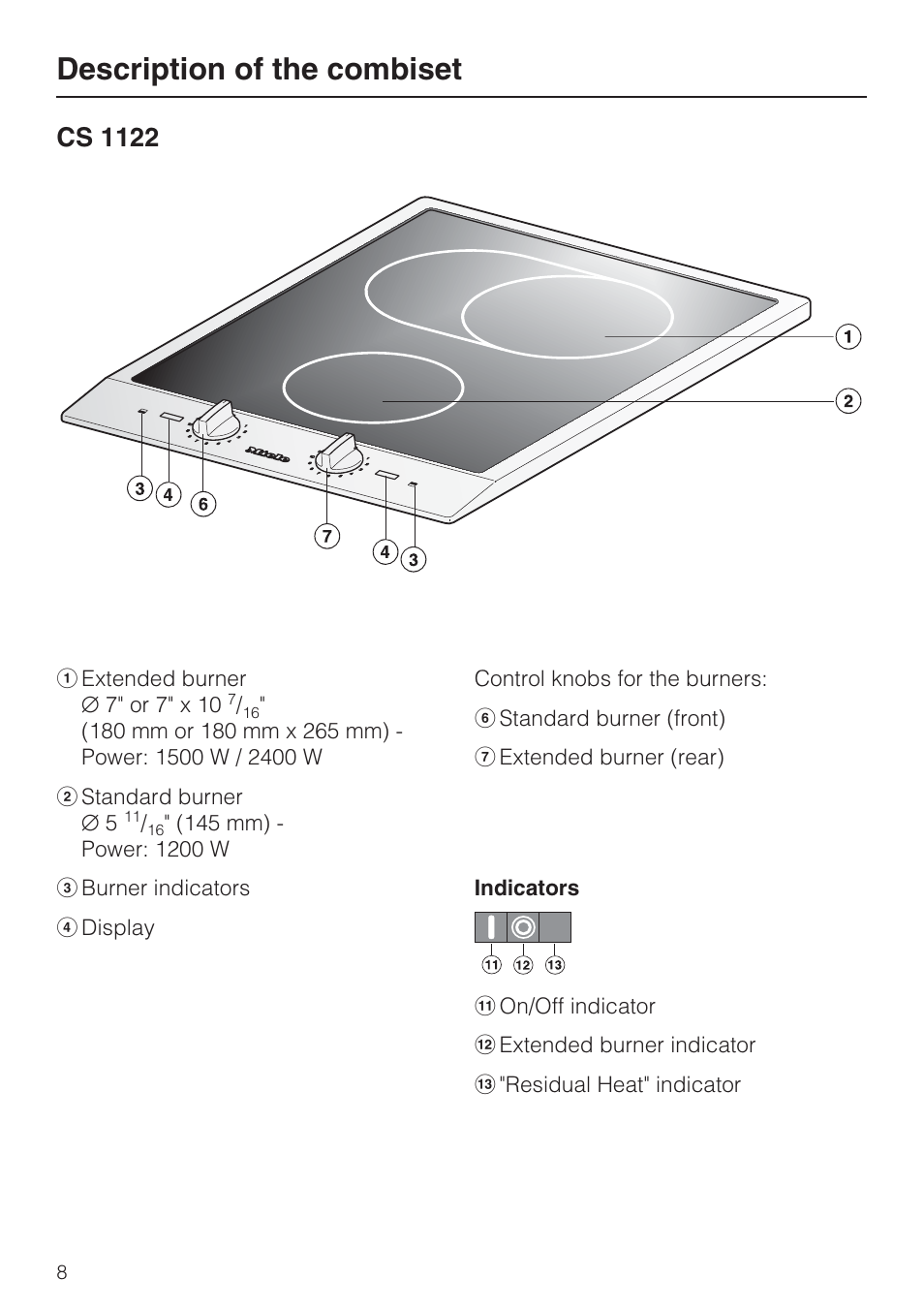 Cs 1122 8, Description of the combiset, Cs 1122 | Miele CS1112 User Manual | Page 8 / 40