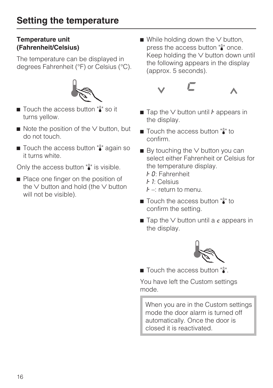 Setting the temperature | Miele F1901SF User Manual | Page 16 / 72