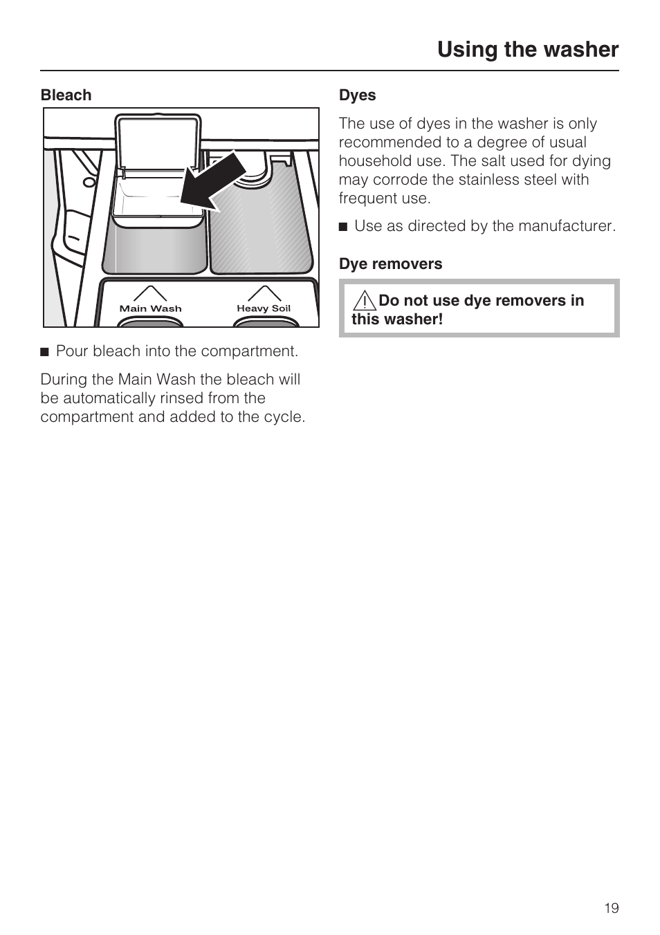 Using the washer | Miele TOUCHTRONIC W 4800 User Manual | Page 19 / 52
