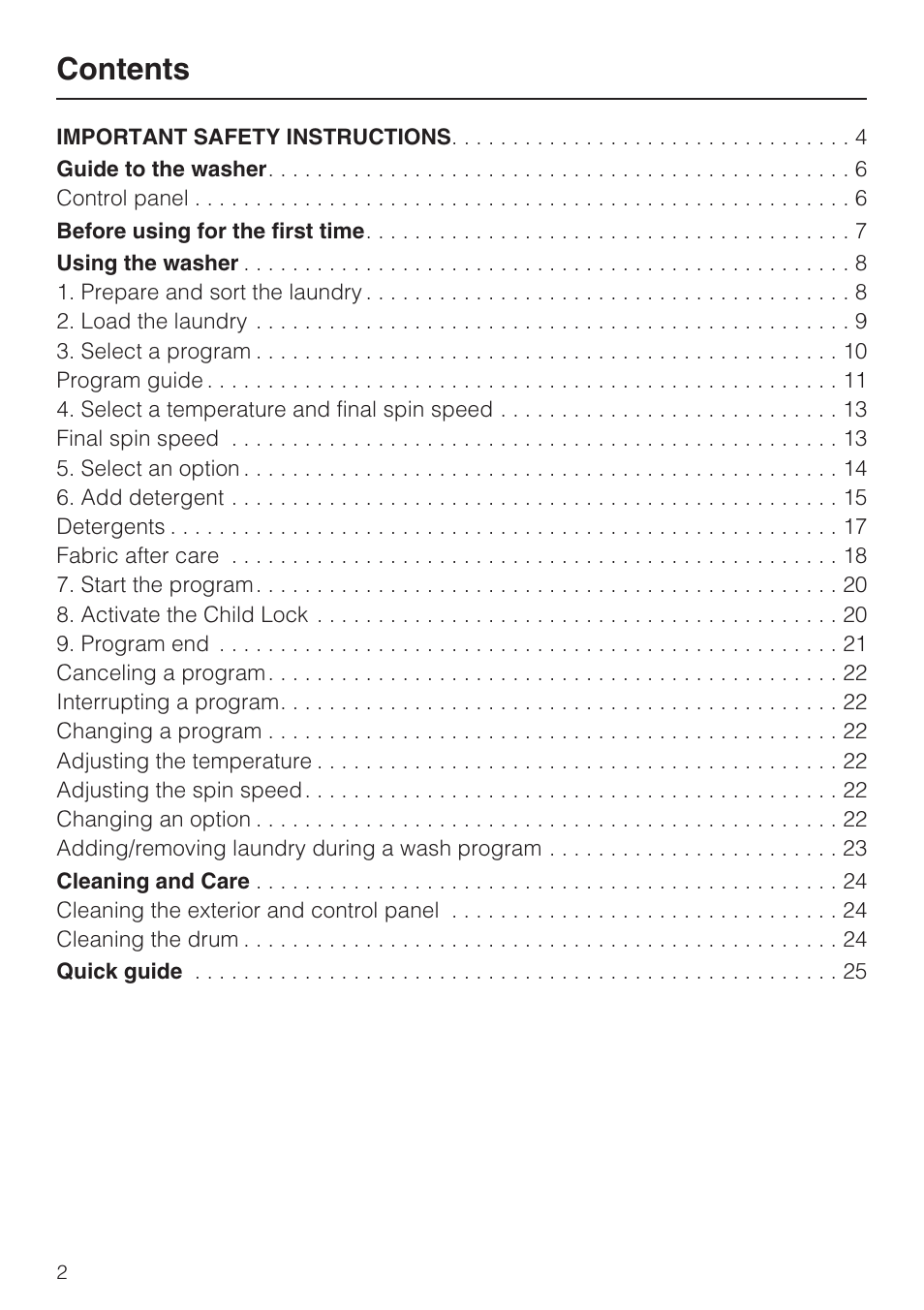 Miele TOUCHTRONIC W 4800 User Manual | Page 2 / 52
