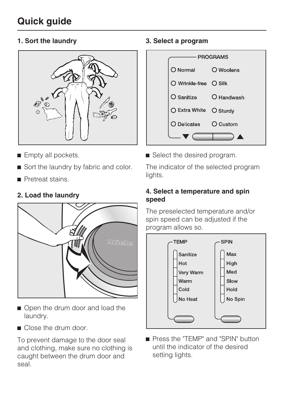 Quick guide | Miele TOUCHTRONIC W 4800 User Manual | Page 26 / 52