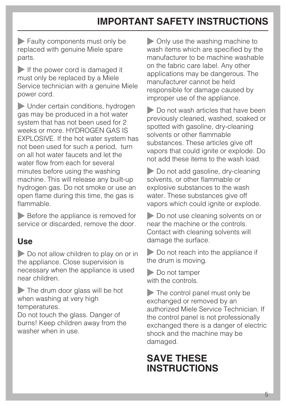 Miele TOUCHTRONIC W 4800 User Manual | Page 5 / 52