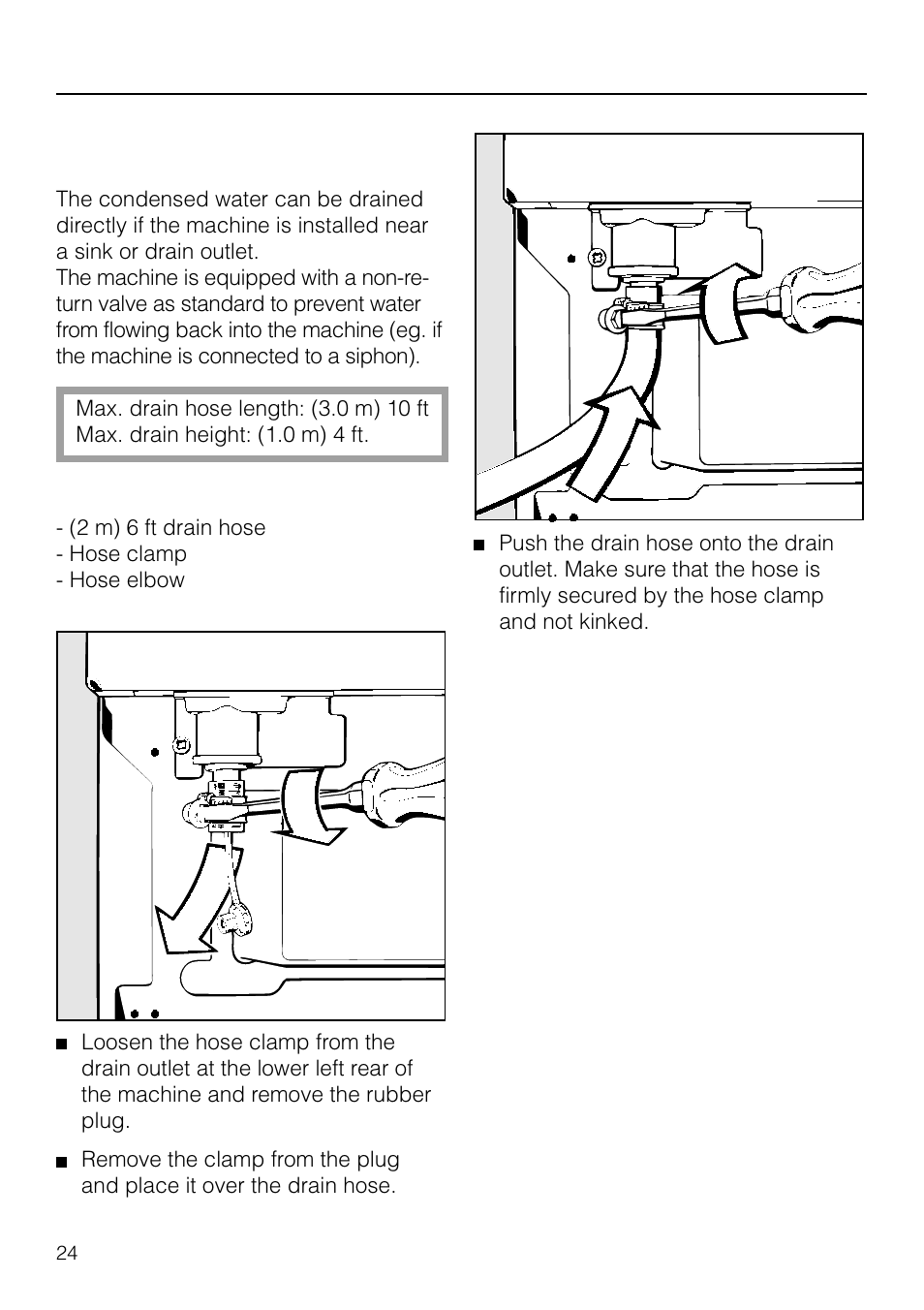 Installation, Connecting to an external drain | Miele T 1565 C User Manual | Page 24 / 28
