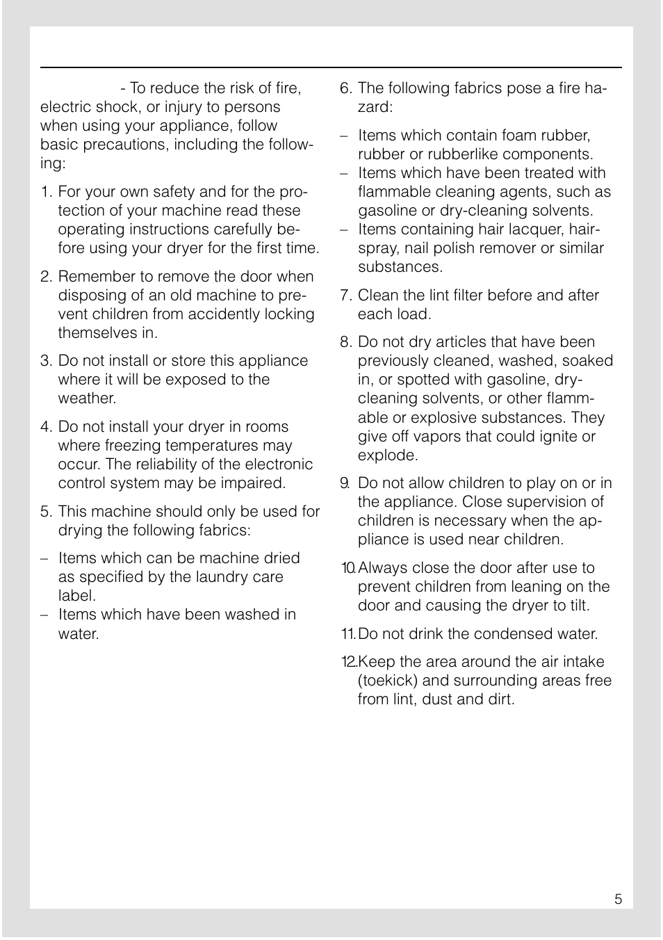 Important safety instructions | Miele T 1565 C User Manual | Page 5 / 28