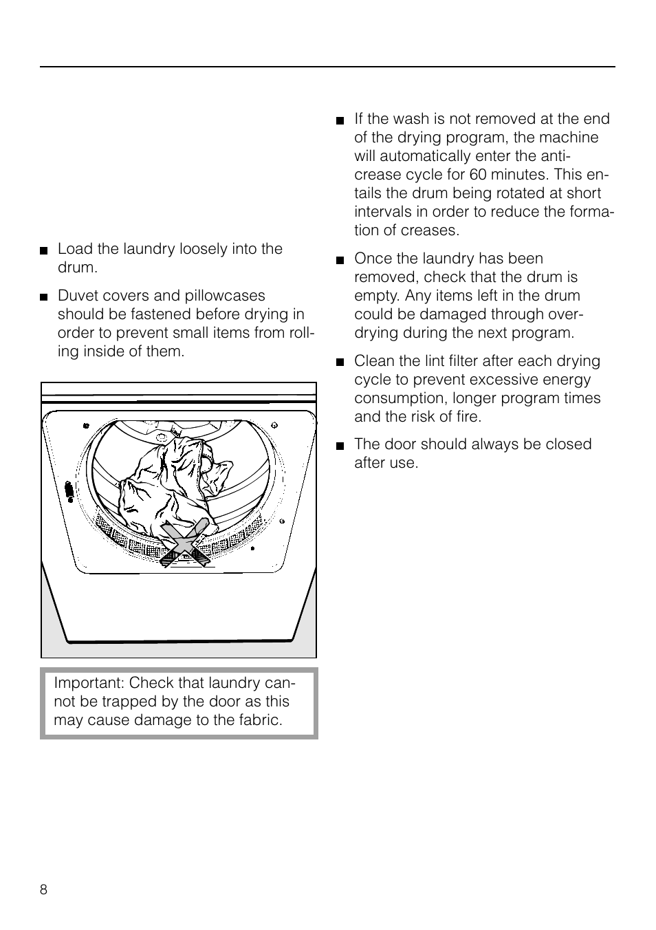 Operating instructions | Miele T 1565 C User Manual | Page 8 / 28