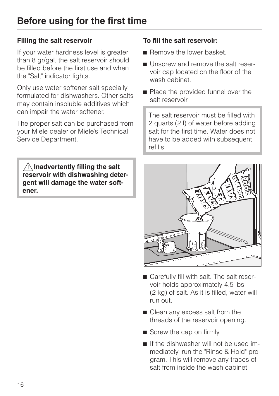 Before using for the first time | Miele NOVOTRONIC G 841 PLUS User Manual | Page 16 / 48