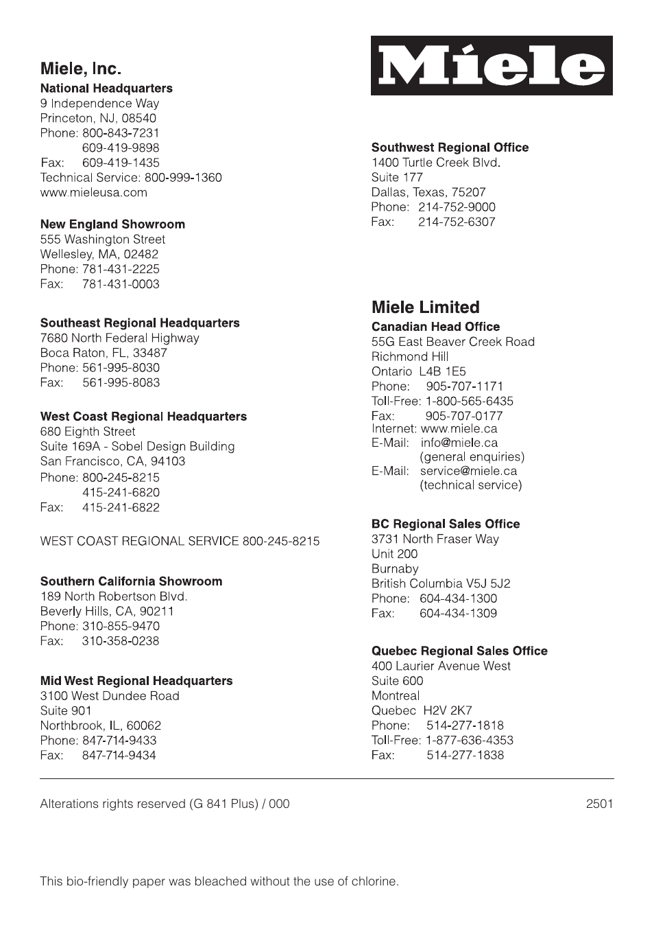 Miele NOVOTRONIC G 841 PLUS User Manual | Page 48 / 48