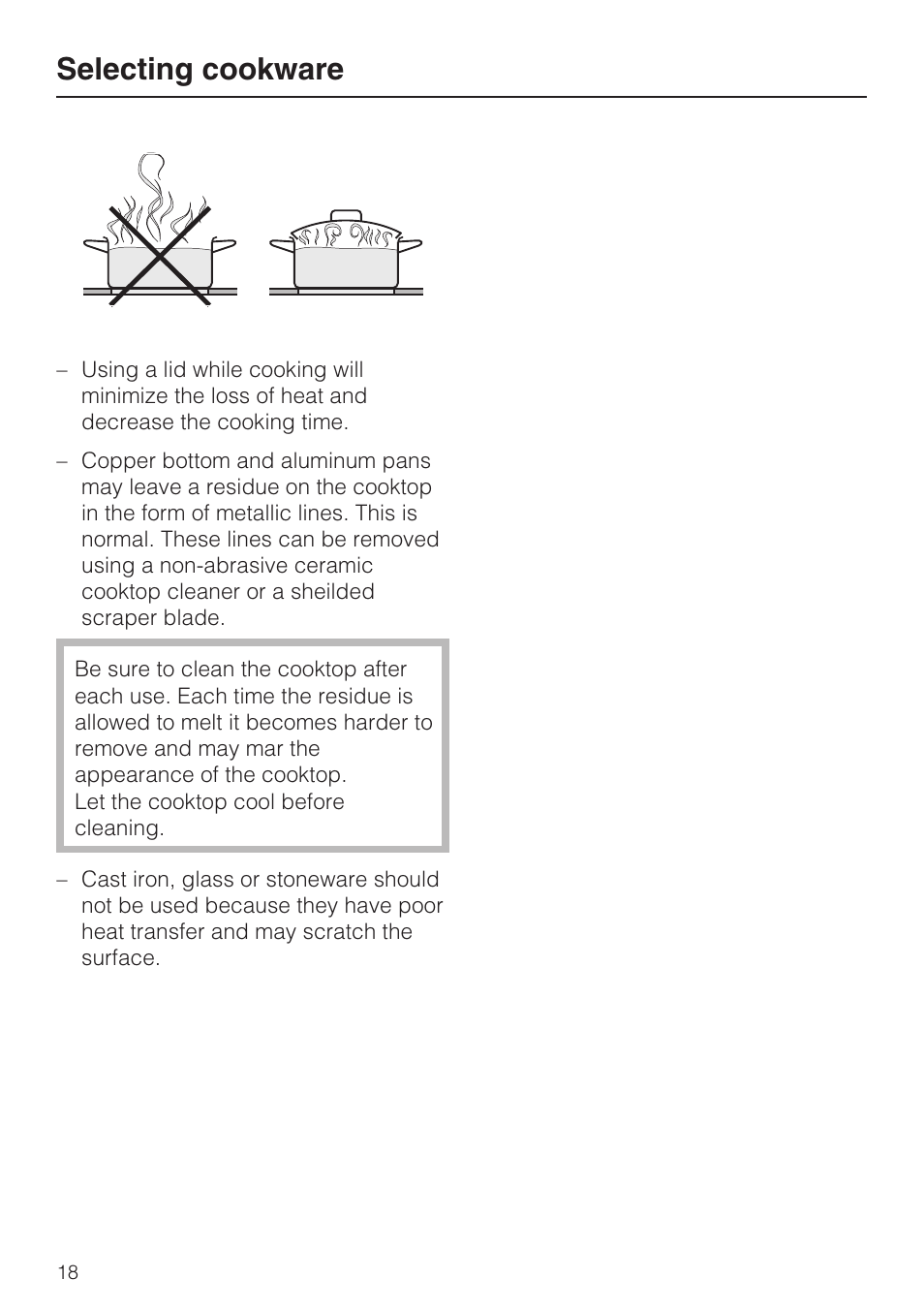 Selecting cookware | Miele KM427 User Manual | Page 18 / 24