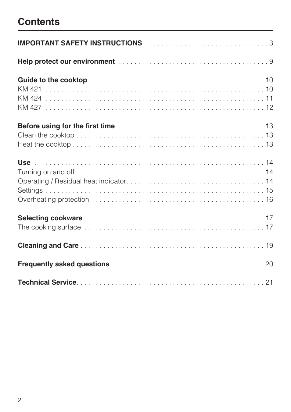 Miele KM427 User Manual | Page 2 / 24