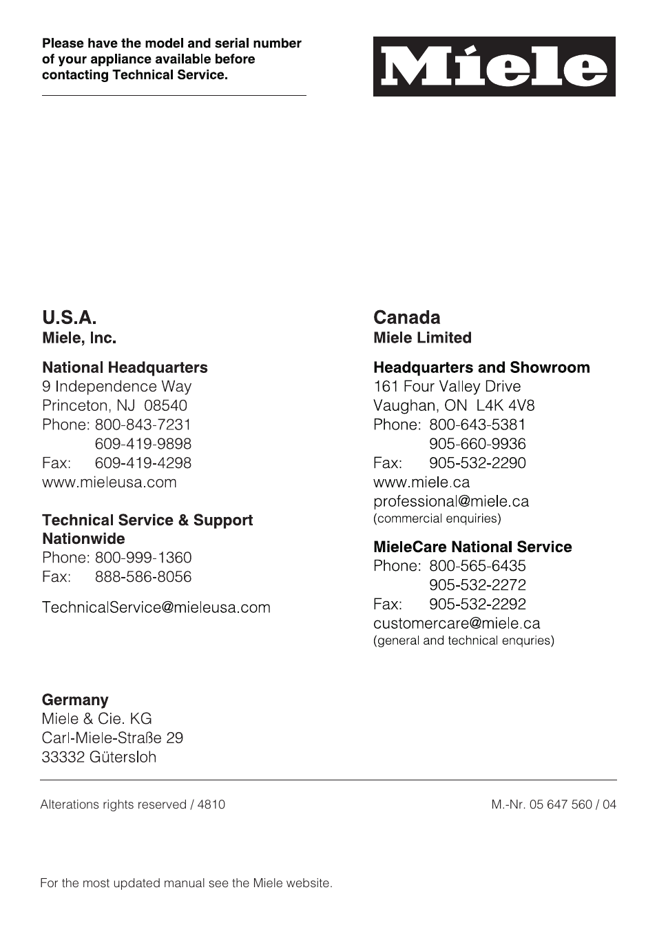 Miele KM427 User Manual | Page 24 / 24