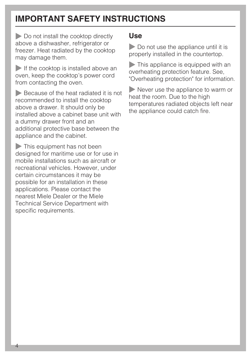 Important safety instructions | Miele KM427 User Manual | Page 4 / 24