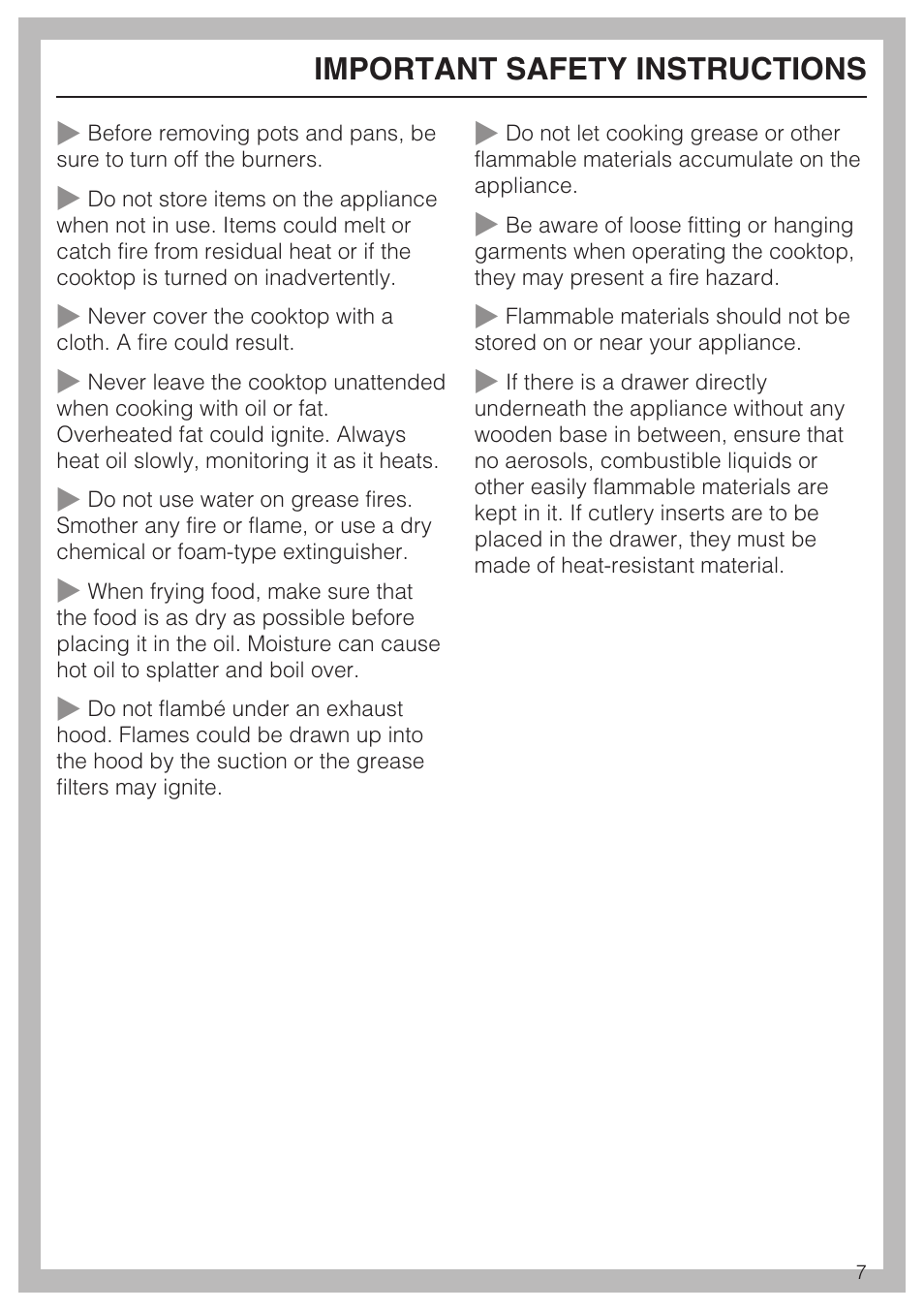 Important safety instructions | Miele KM427 User Manual | Page 7 / 24