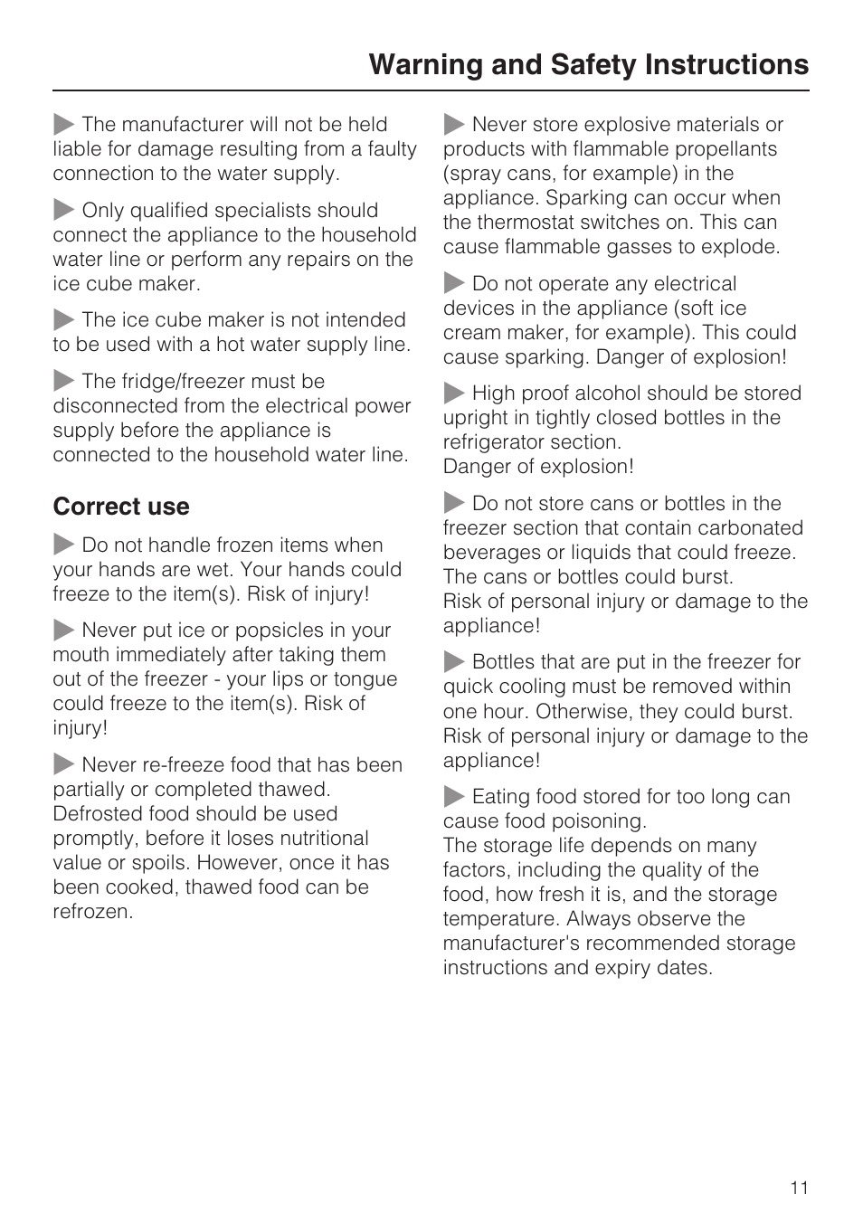 Warning and safety instructions | Miele KFN 14943 SDE ED User Manual | Page 11 / 68