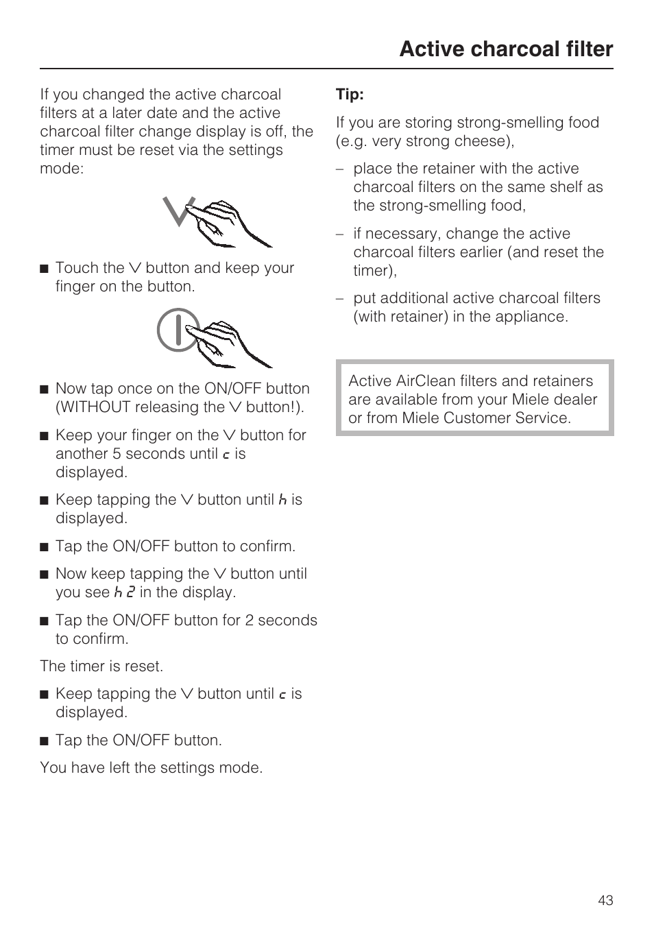 Active charcoal filter | Miele KFN 14943 SDE ED User Manual | Page 43 / 68