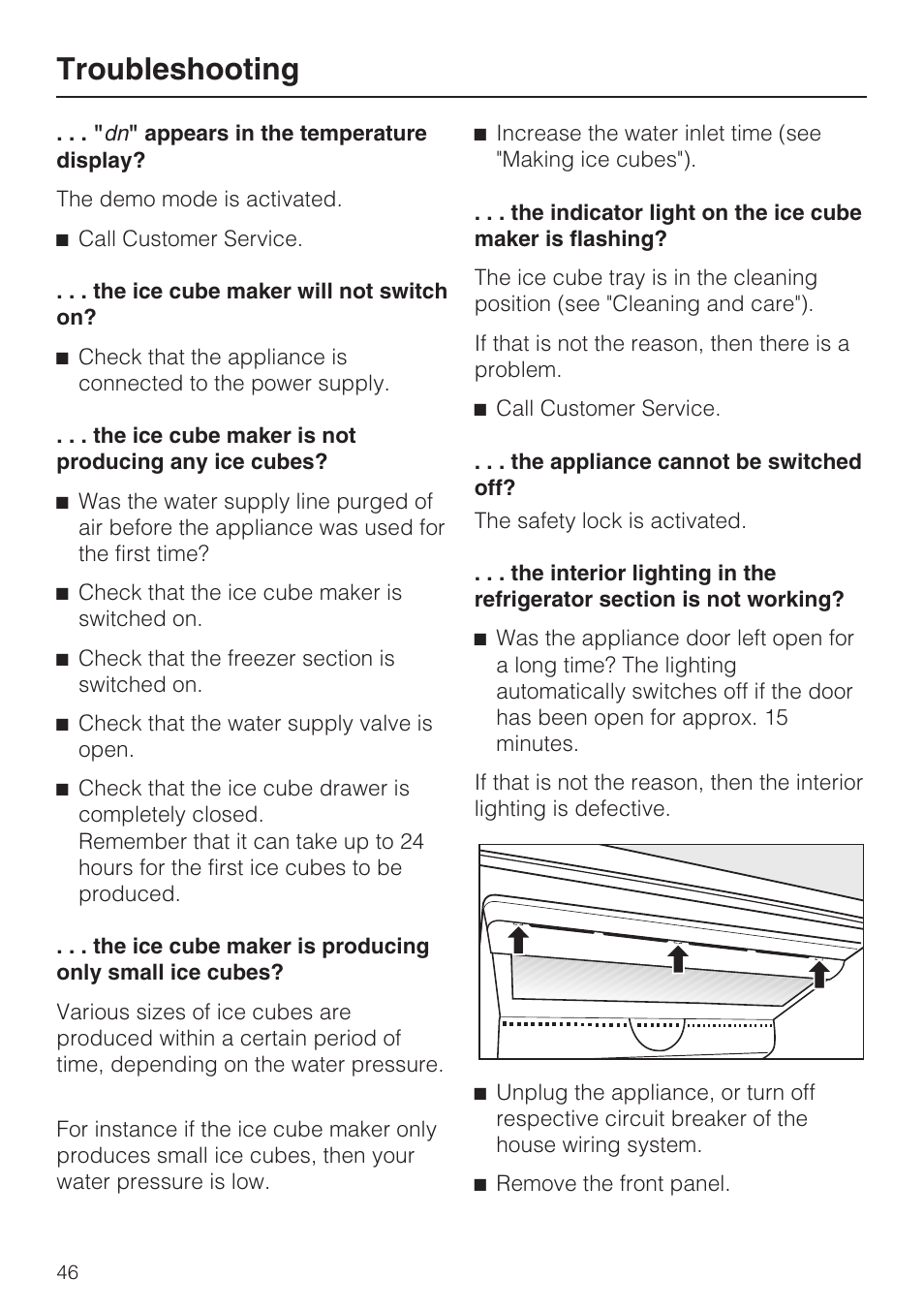 Troubleshooting | Miele KFN 14943 SDE ED User Manual | Page 46 / 68