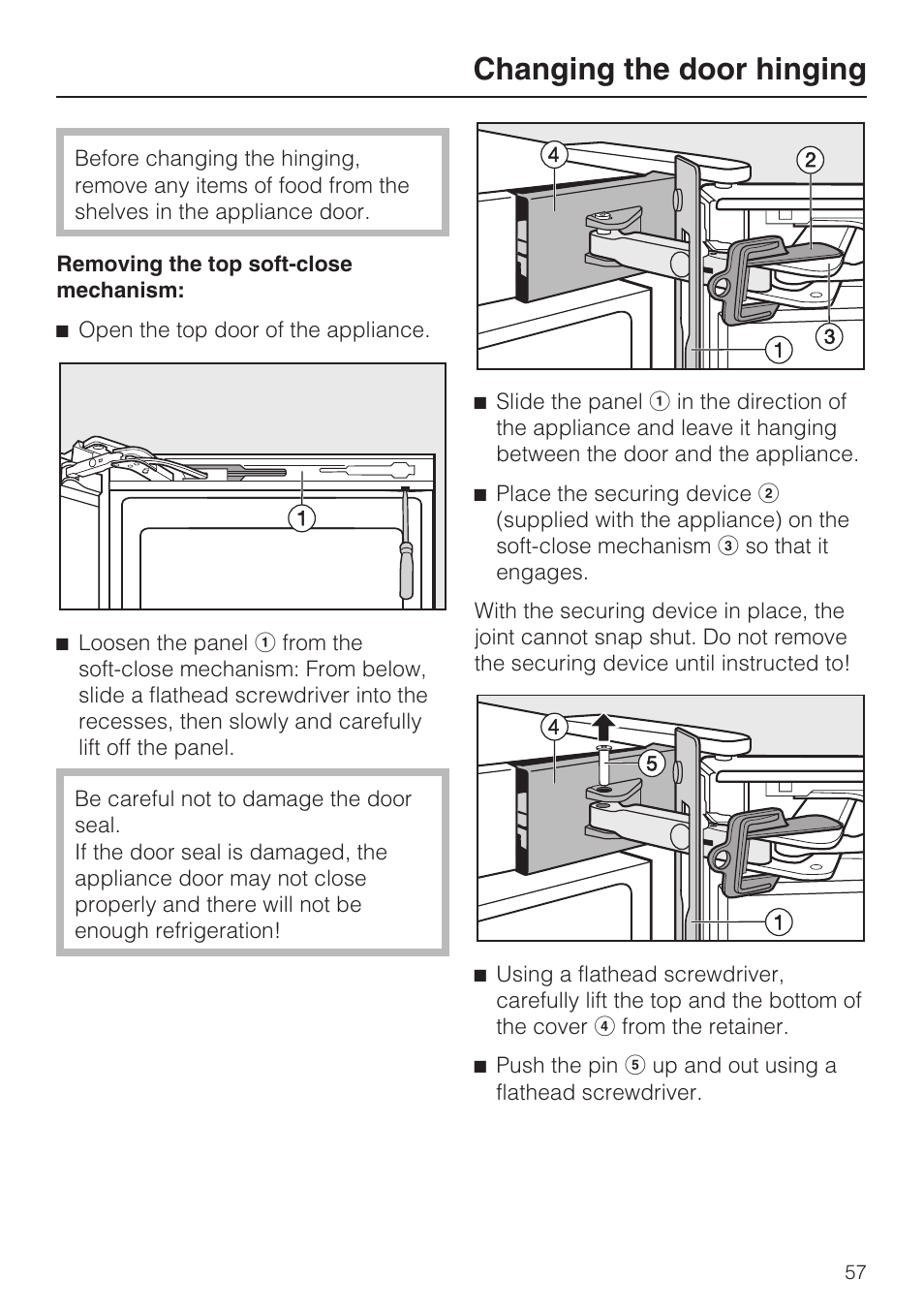 Changing the door hinging | Miele KFN 14943 SDE ED User Manual | Page 57 / 68