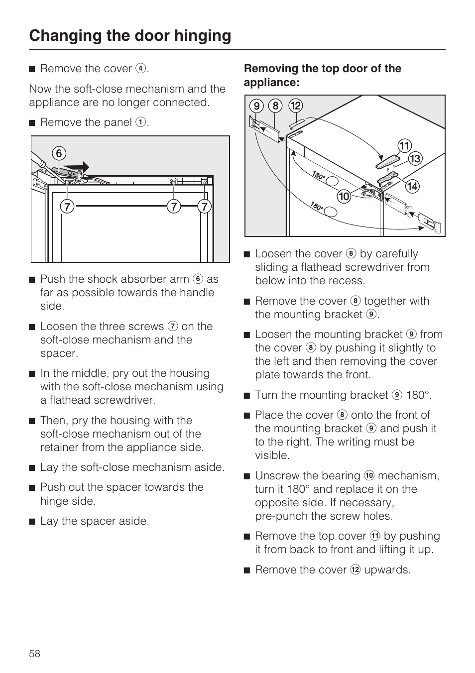 Changing the door hinging | Miele KFN 14943 SDE ED User Manual | Page 58 / 68