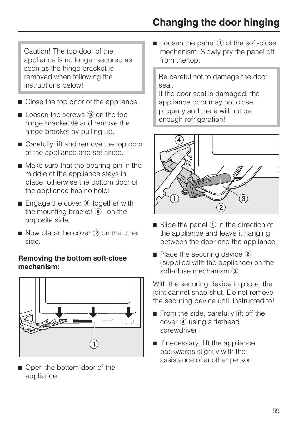 Changing the door hinging | Miele KFN 14943 SDE ED User Manual | Page 59 / 68