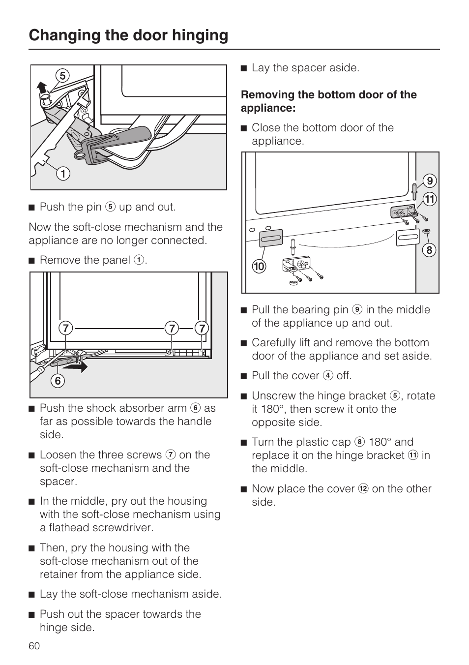 Changing the door hinging | Miele KFN 14943 SDE ED User Manual | Page 60 / 68