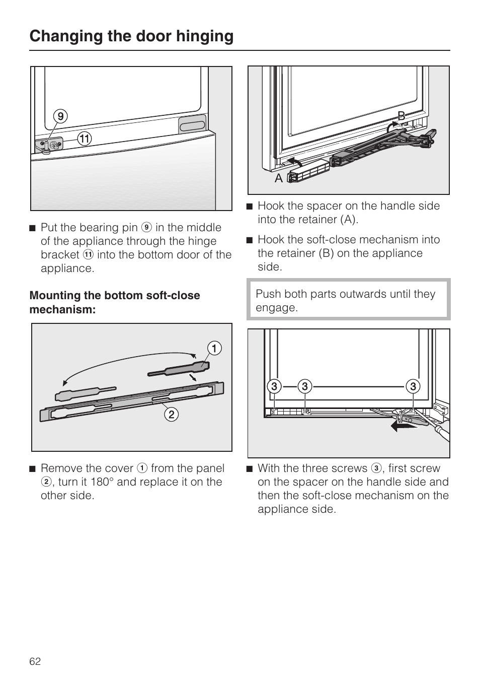 Changing the door hinging | Miele KFN 14943 SDE ED User Manual | Page 62 / 68