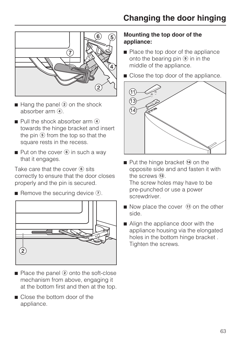 Changing the door hinging | Miele KFN 14943 SDE ED User Manual | Page 63 / 68