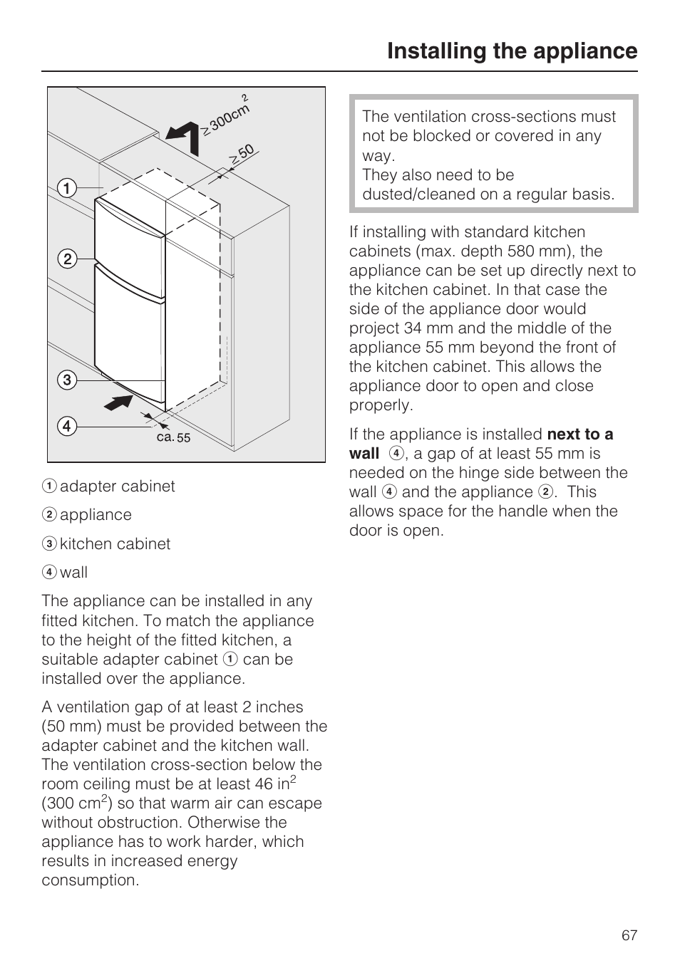 Installing the appliance 67, Installing the appliance | Miele KFN 14943 SDE ED User Manual | Page 67 / 68